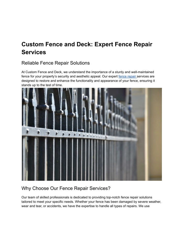 custom fence and deck expert fence repair services