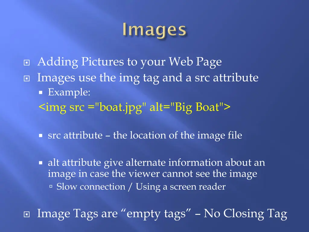 adding pictures to your web page images