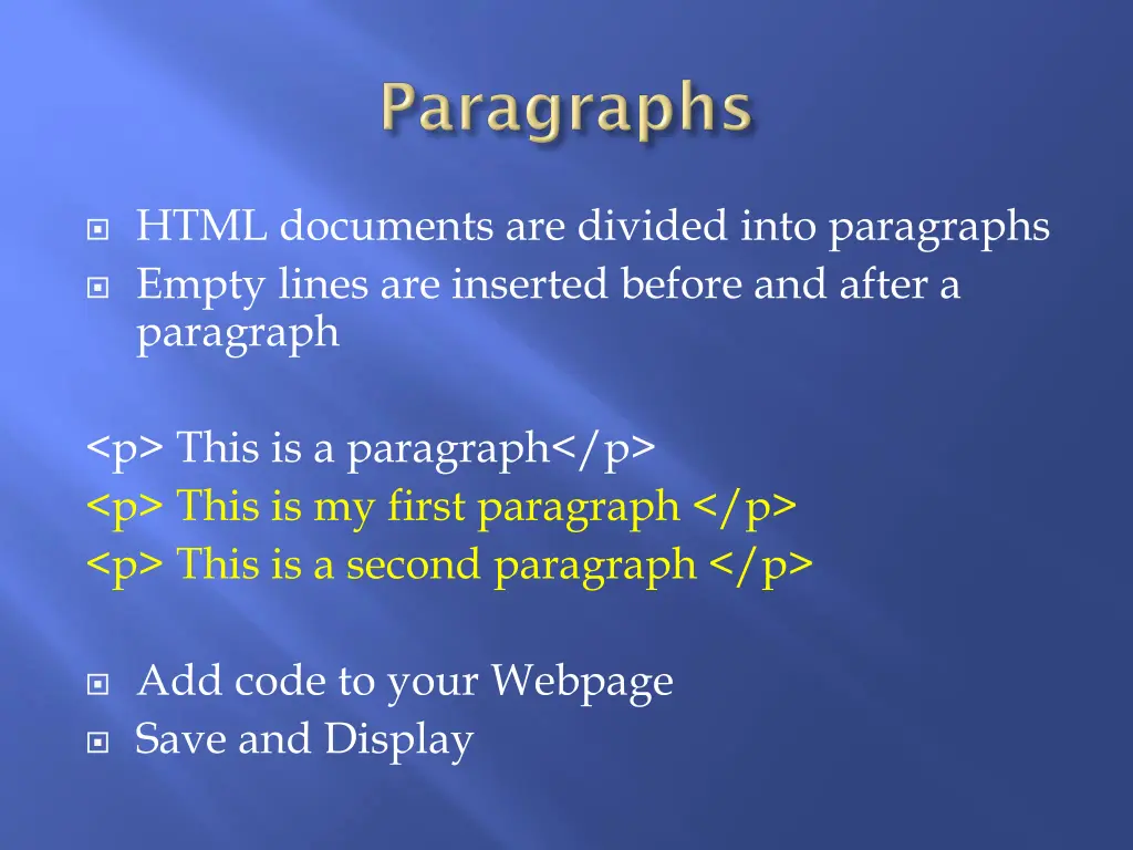 html documents are divided into paragraphs empty