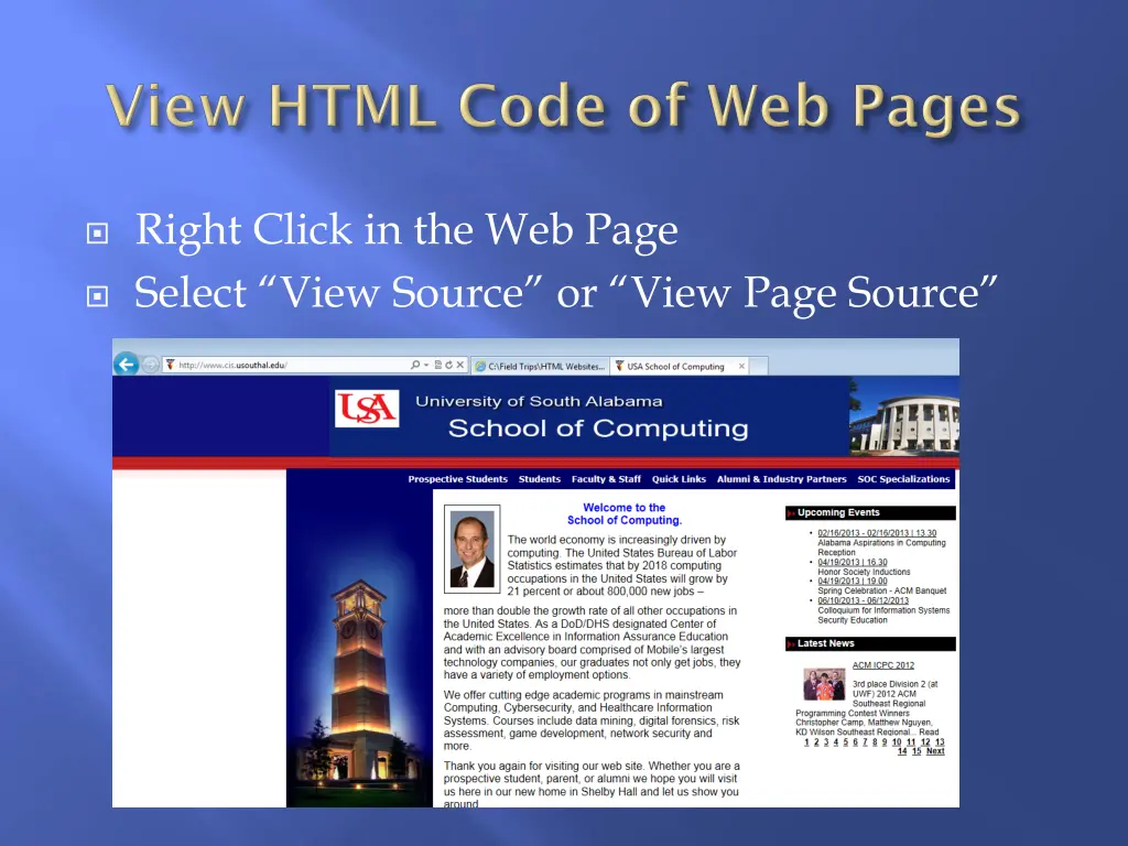 right click in the web page select view source