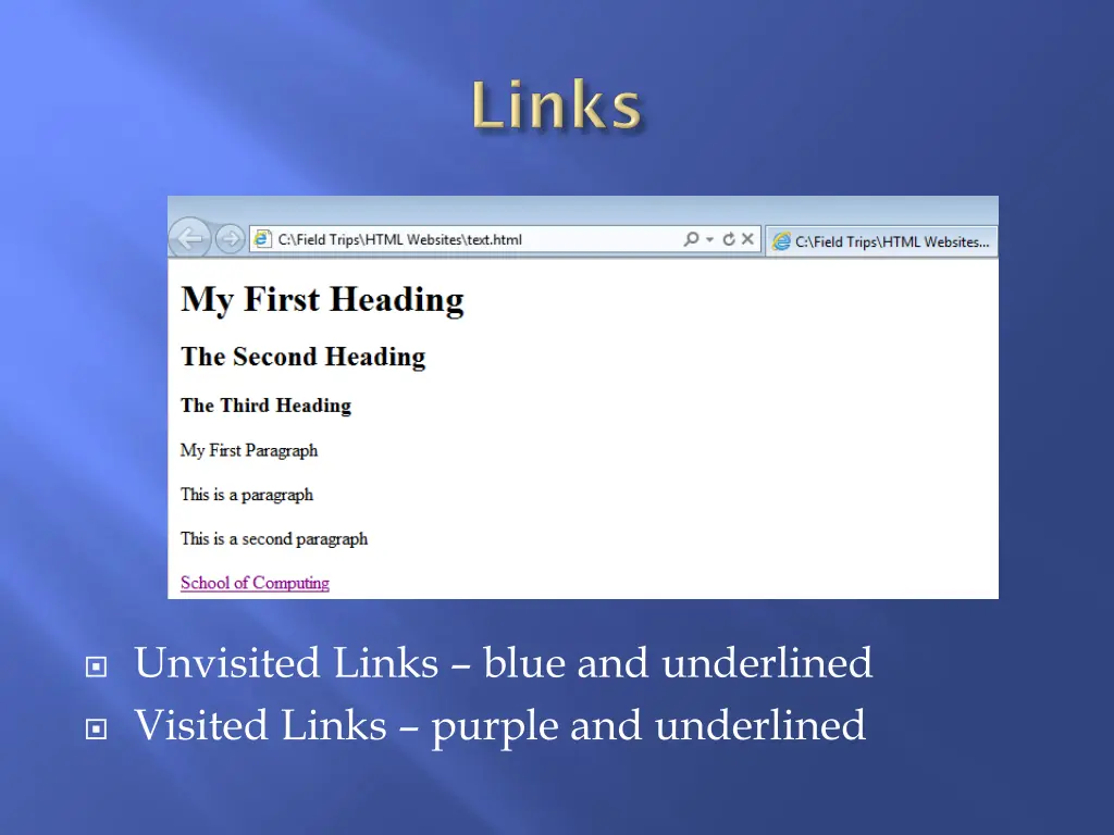 unvisited links blue and underlined visited links