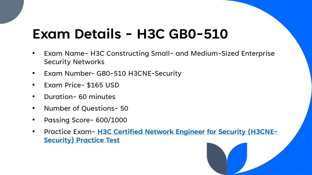 exam details h3c gb0 510