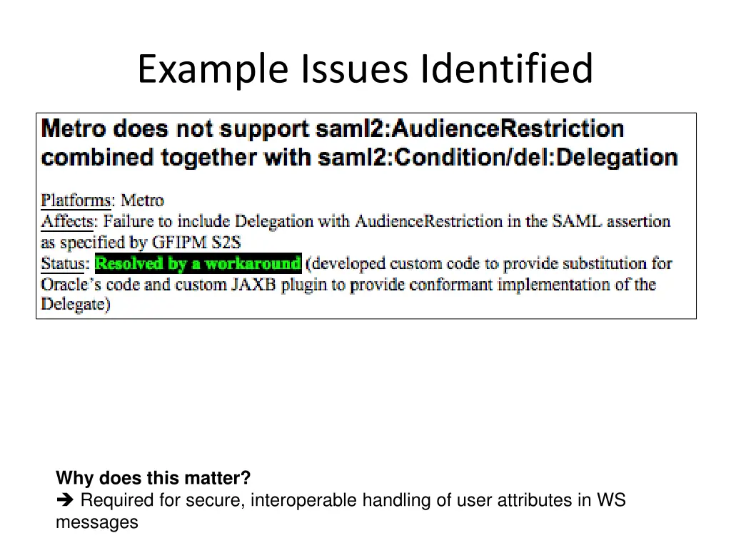 example issues identified 1