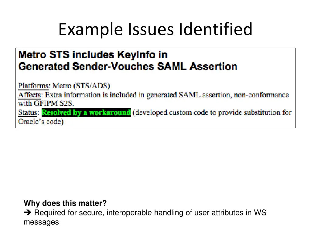 example issues identified 2