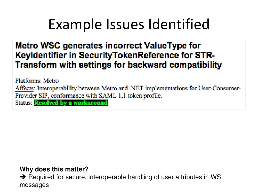 example issues identified