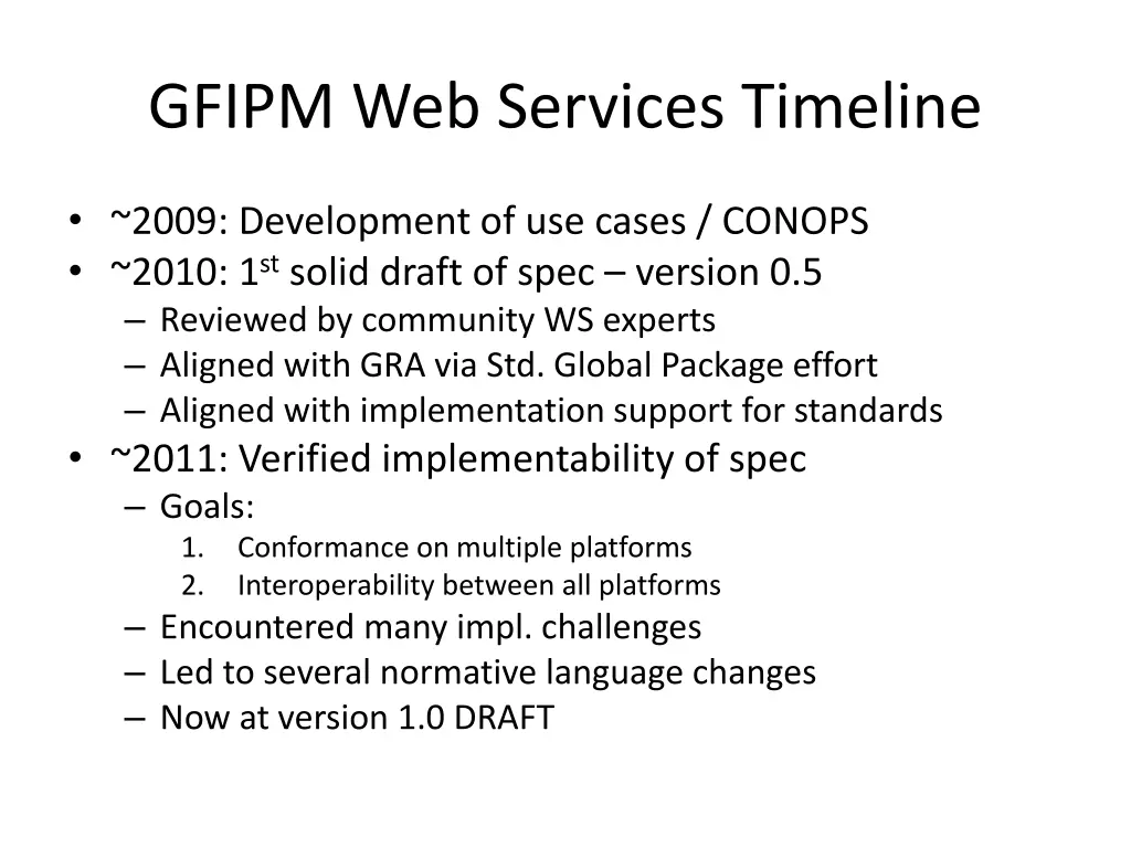 gfipm web services timeline