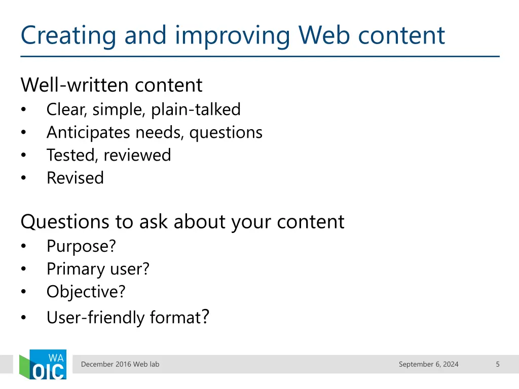 creating and improving web content