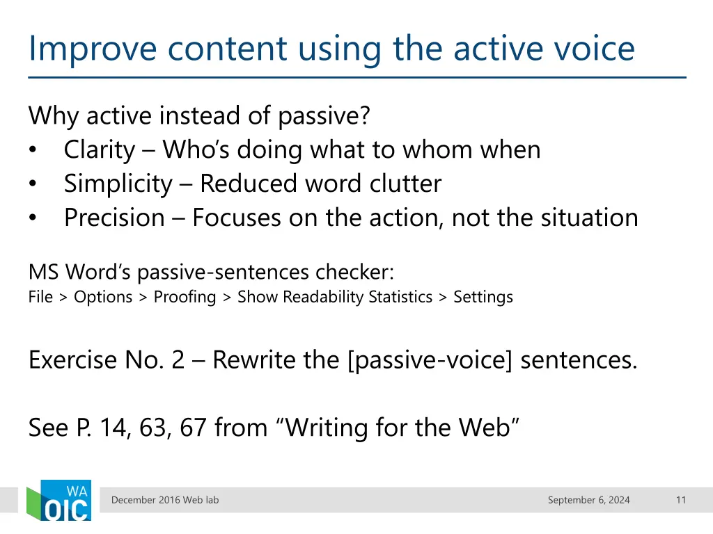 improve content using the active voice