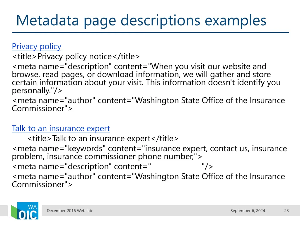 metadata page descriptions examples