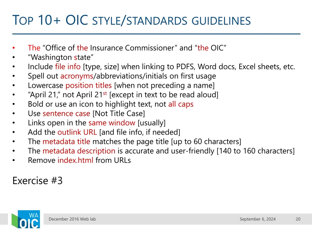 t op 10 oic style standards guidelines