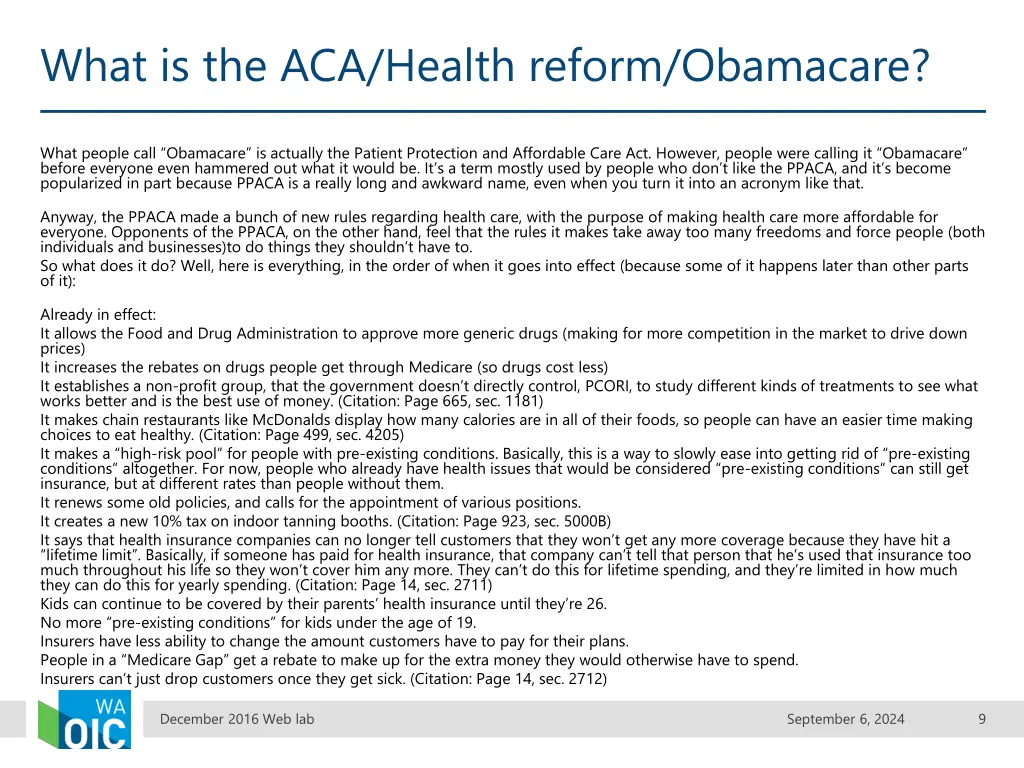 what is the aca health reform obamacare