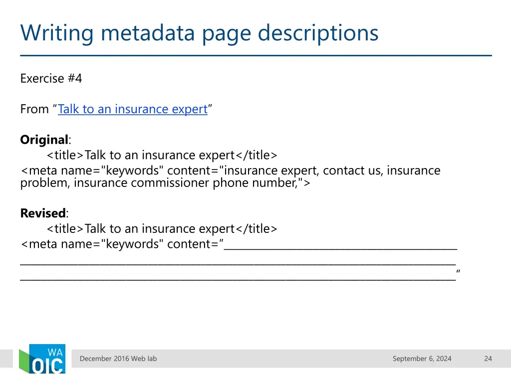 writing metadata page descriptions