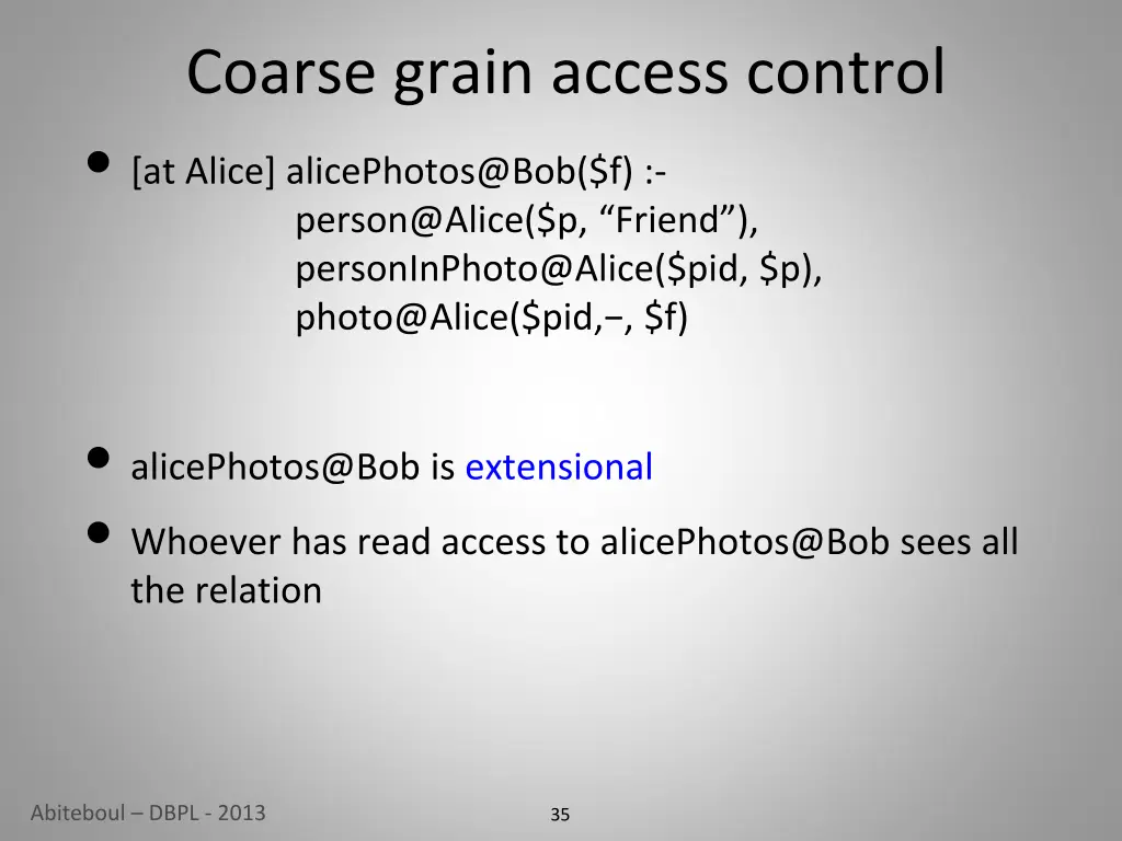 coarse grain access control at alice