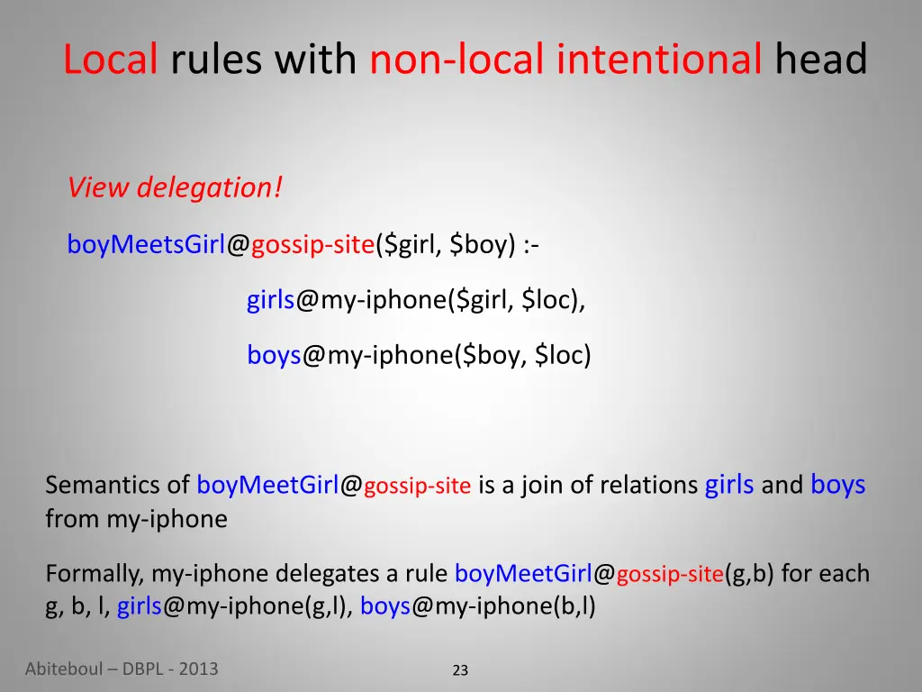 local rules with non local intentional head