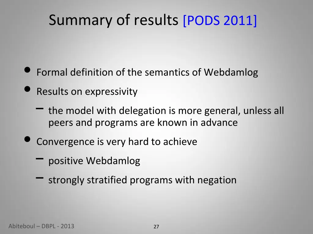 summary of results pods 2011