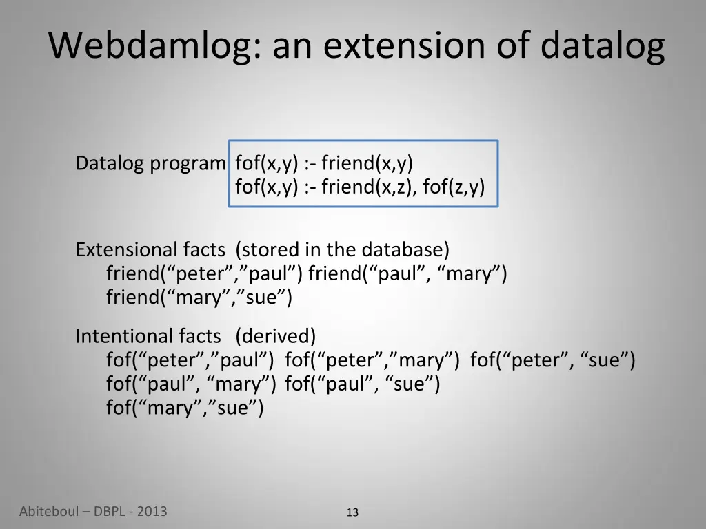 webdamlog an extension of datalog