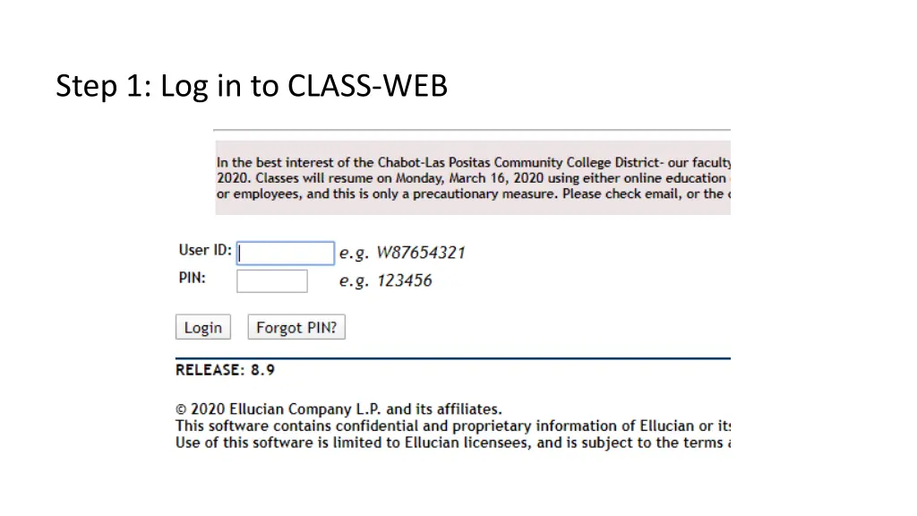 step 1 log in to class web