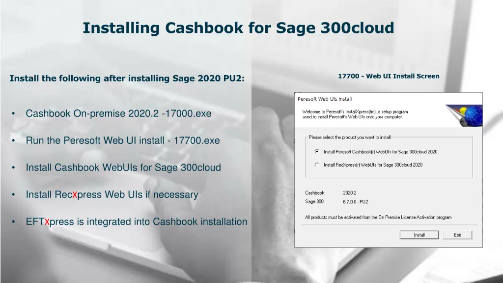 installing cashbook for sage 300cloud