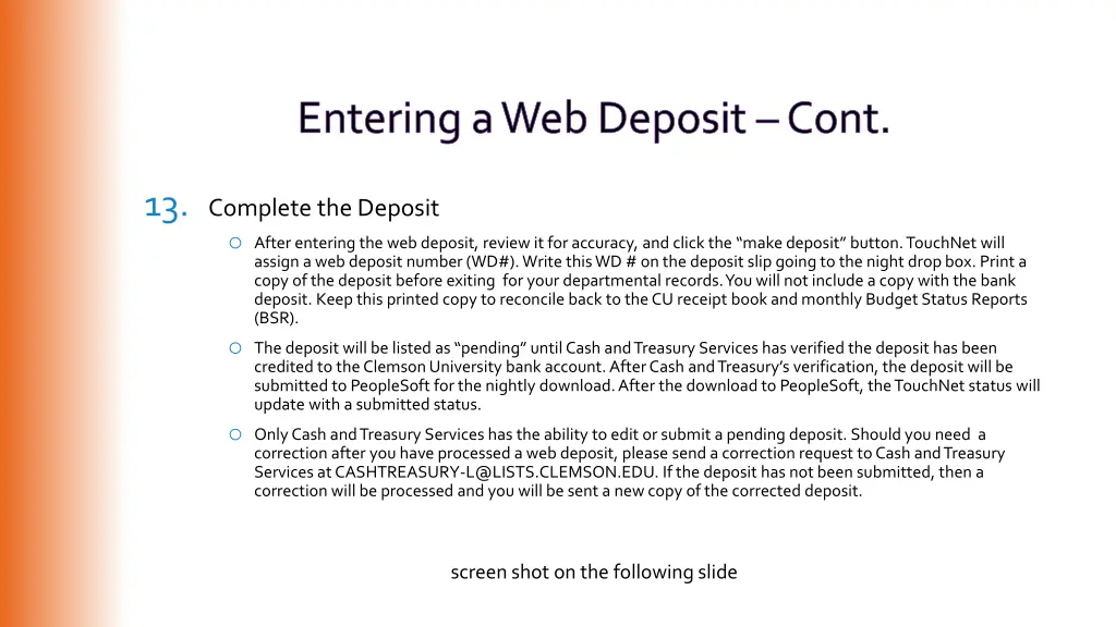 entering a web deposit cont 2