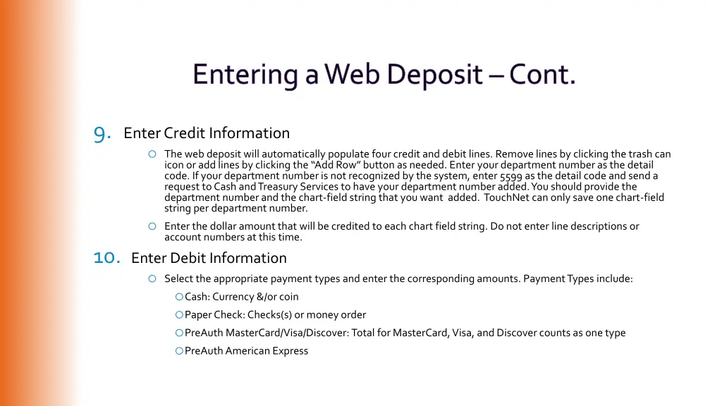 entering a web deposit cont