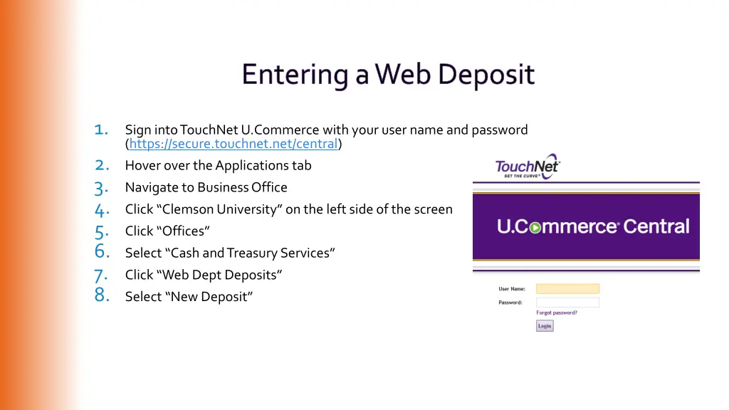 entering a web deposit