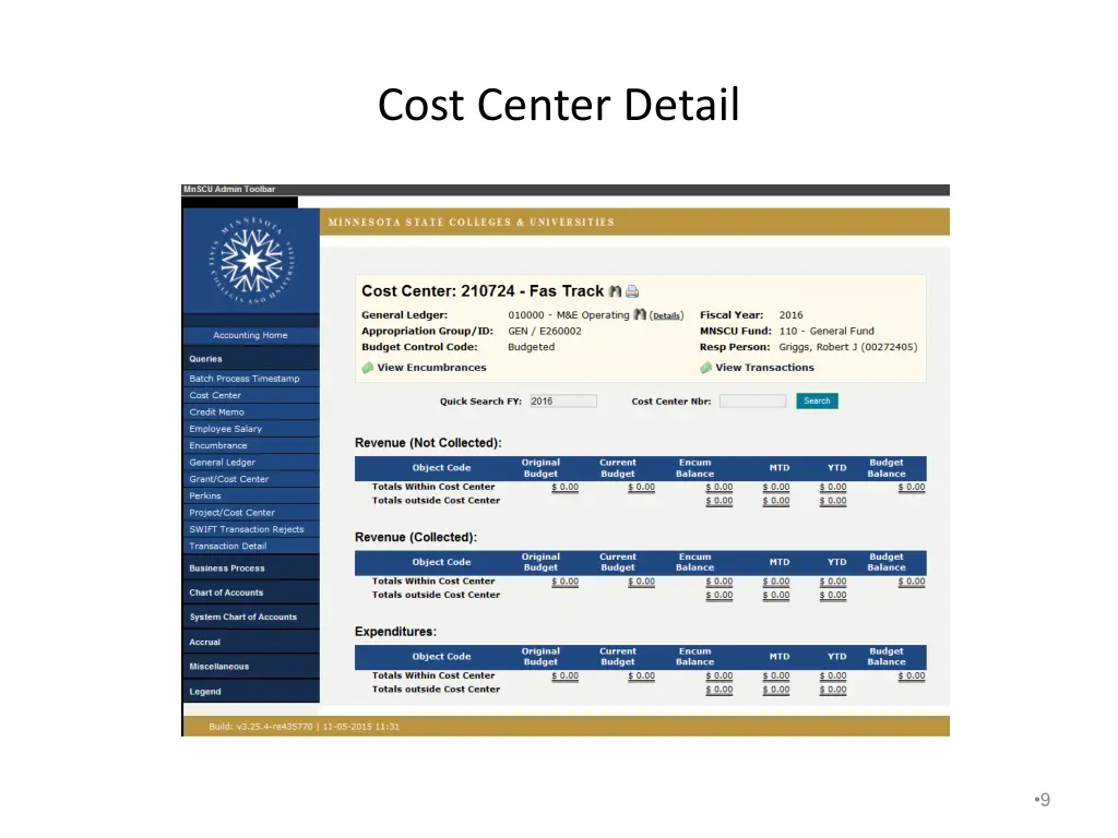 cost center detail