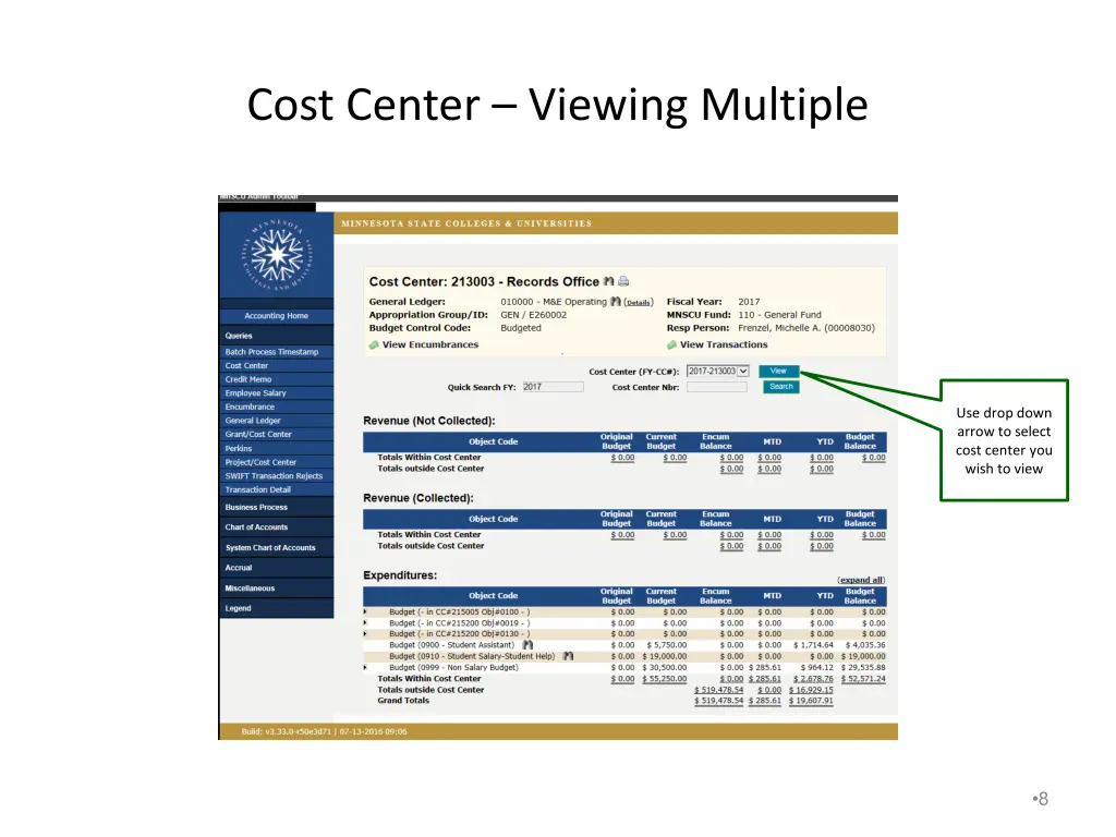 cost center viewing multiple