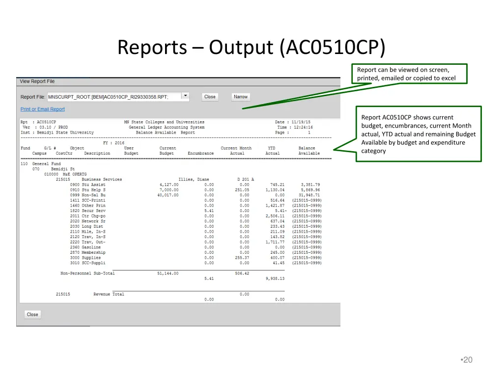 reports output ac0510cp