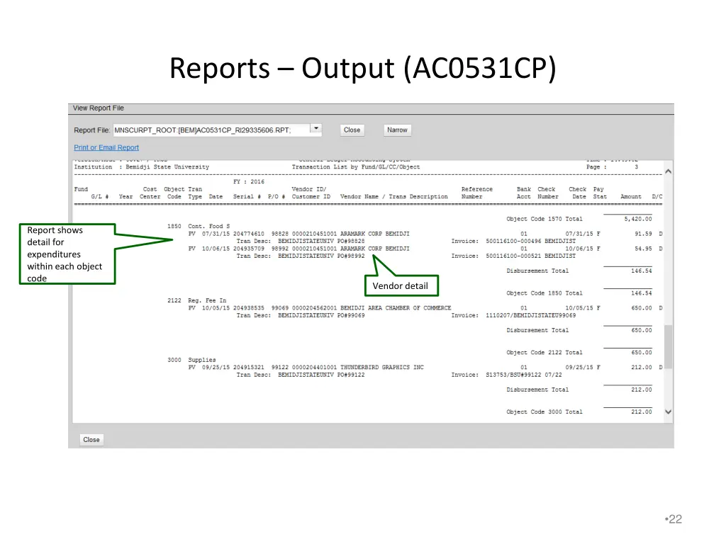 reports output ac0531cp