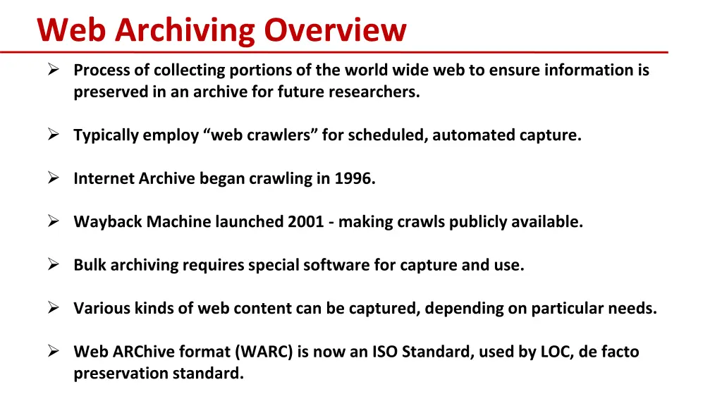 web archiving overview