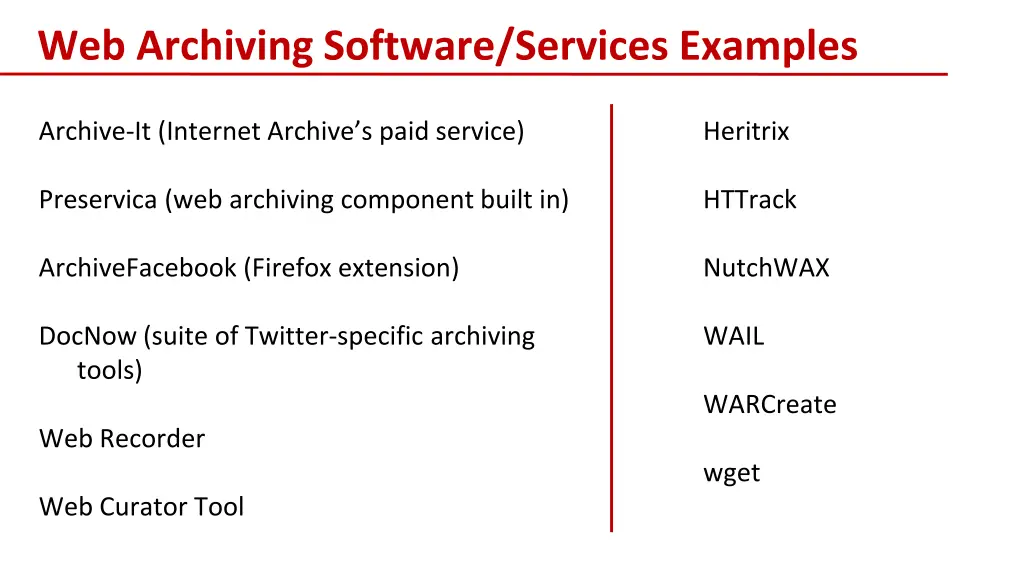 web archiving software services examples