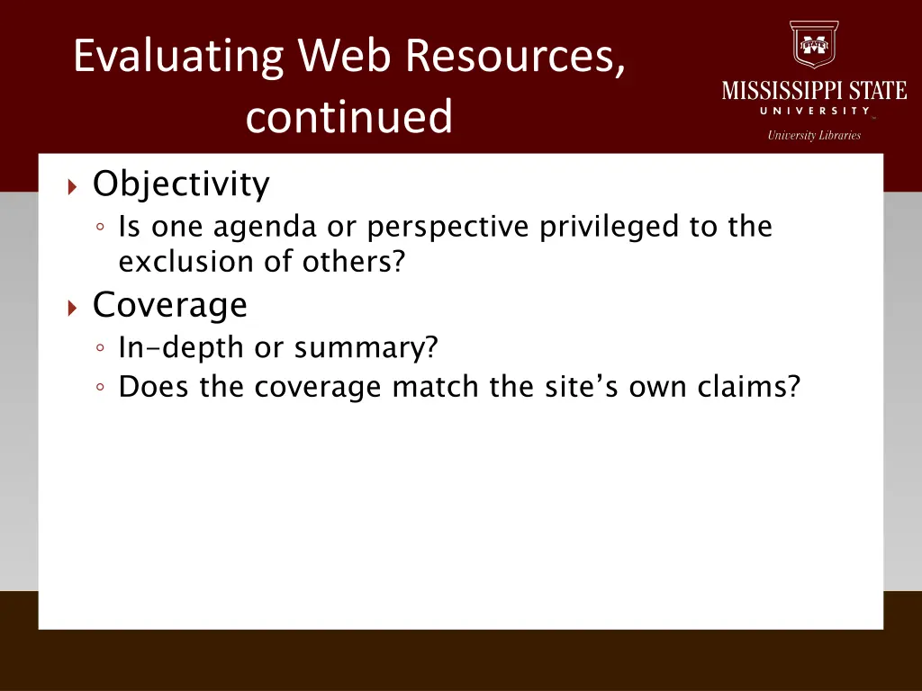 evaluating web resources continued