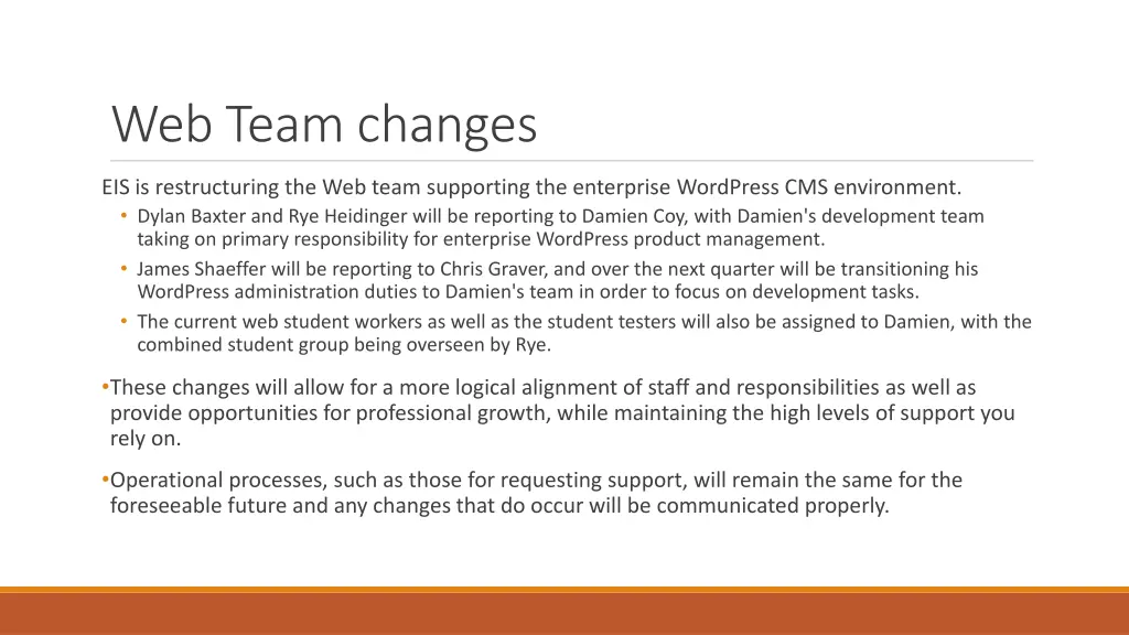 web team changes