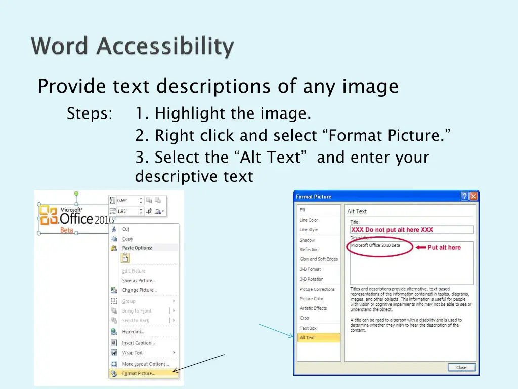 provide text descriptions of any image steps