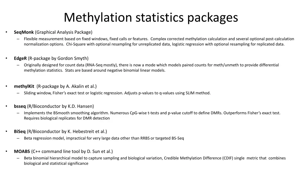 methylation statistics packages