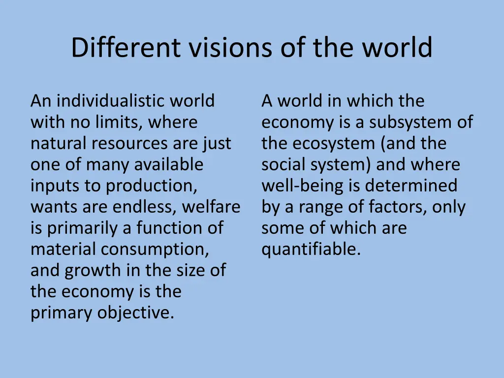 different visions of the world