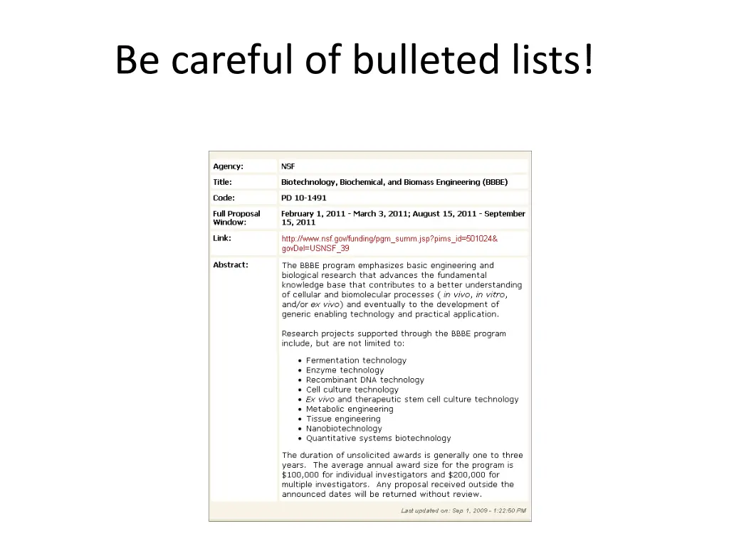 be careful of bulleted lists