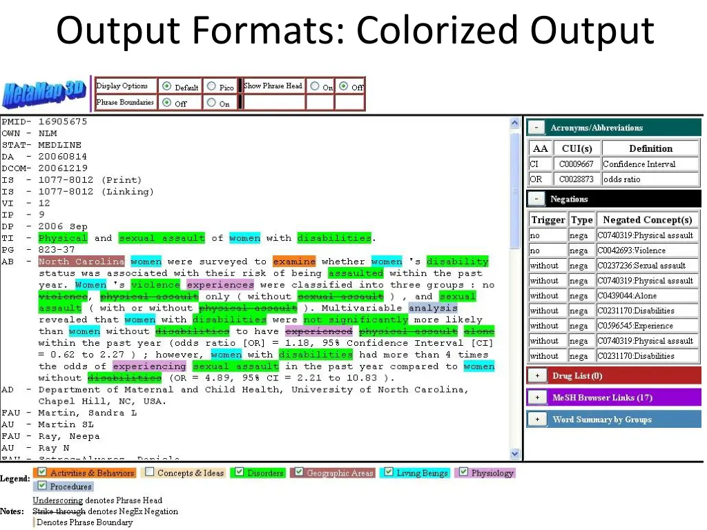 output formats colorized output