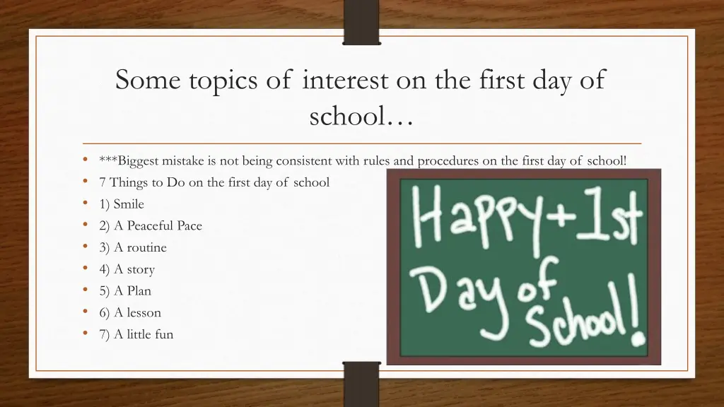 some topics of interest on the first day of school