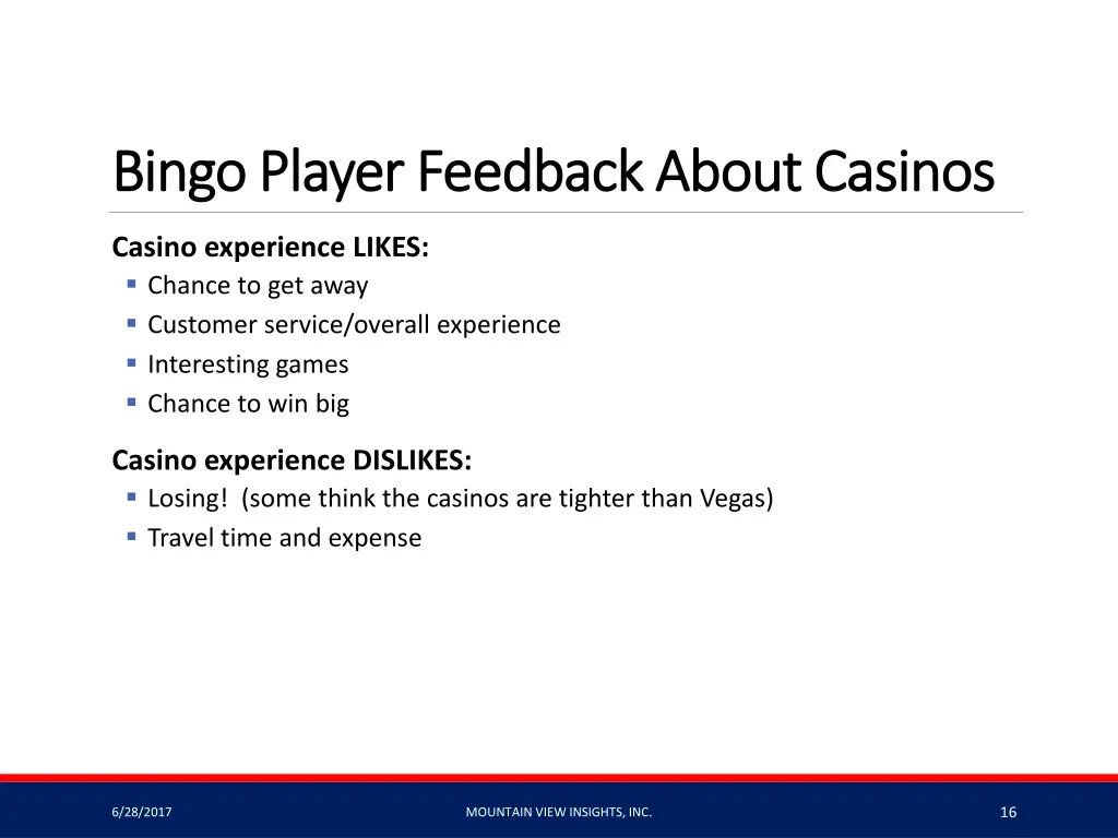 bingo player feedback about casinos bingo player