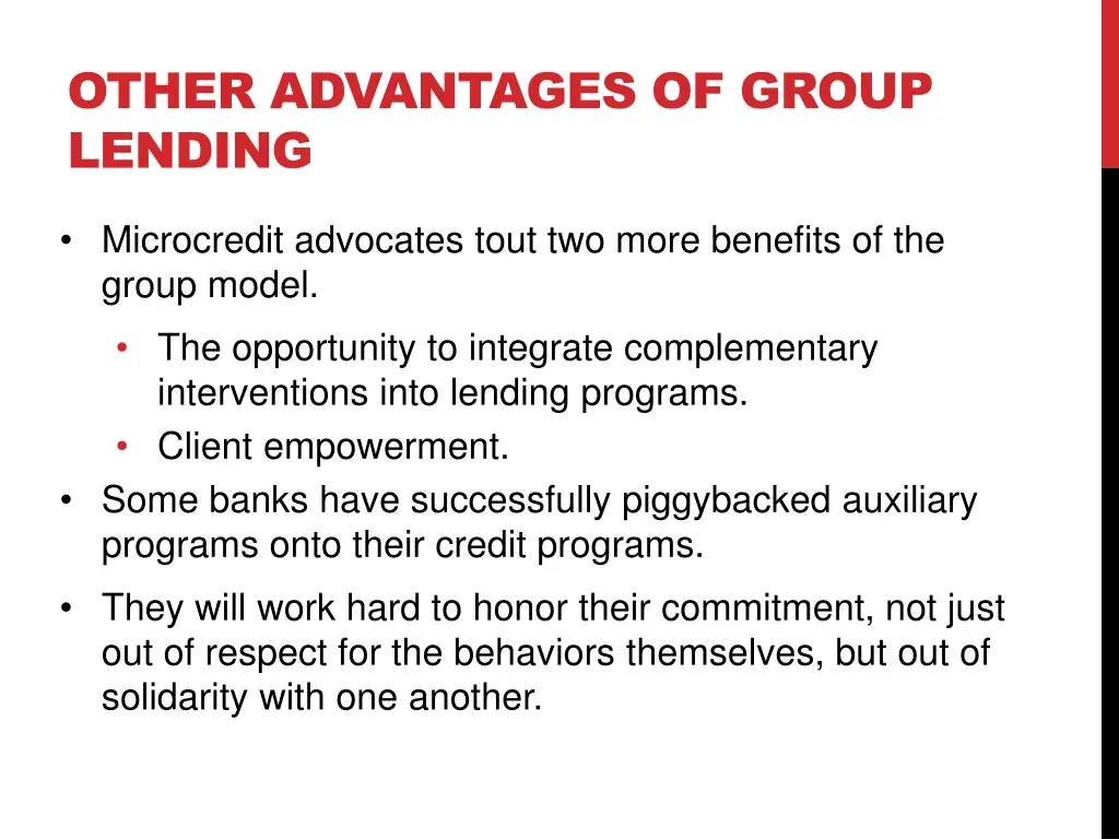 other advantages of group lending 1