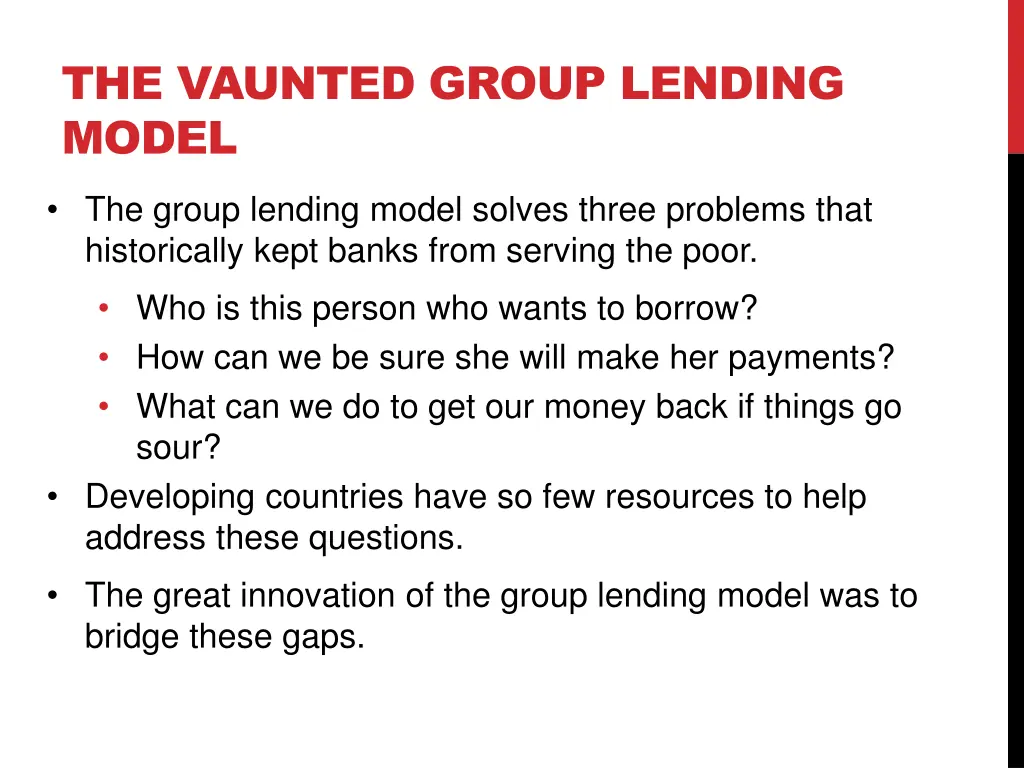 the vaunted group lending model 1