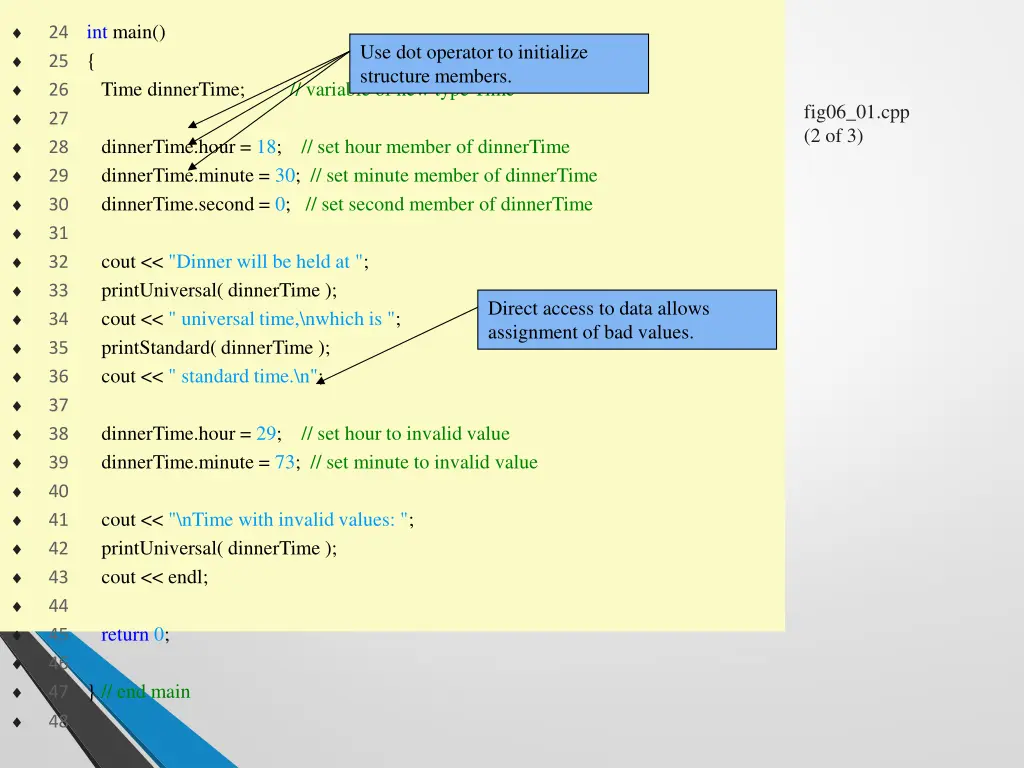 24 int main 25 26 time dinnertime variable