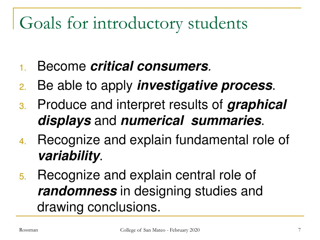 goals for introductory students