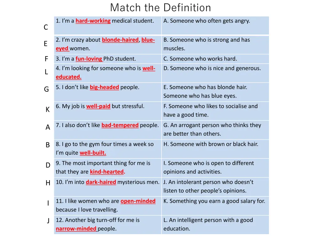 match the definition