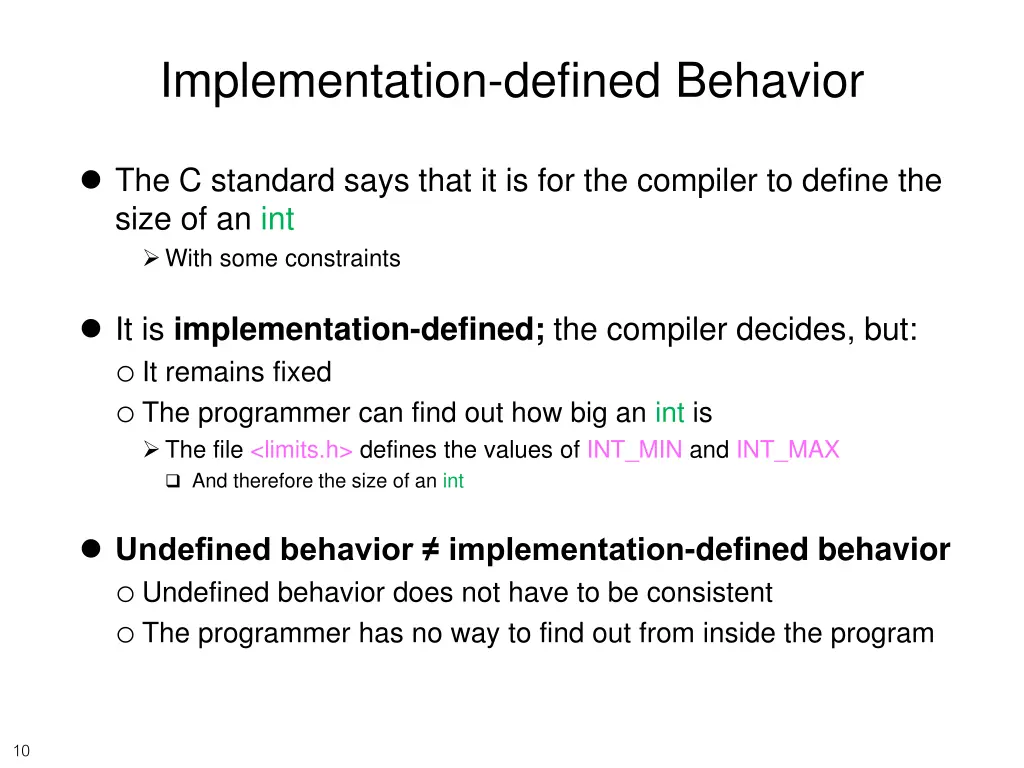 implementation defined behavior