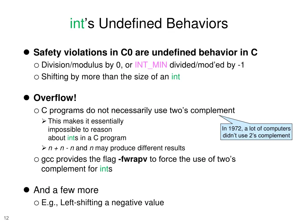 int s undefined behaviors