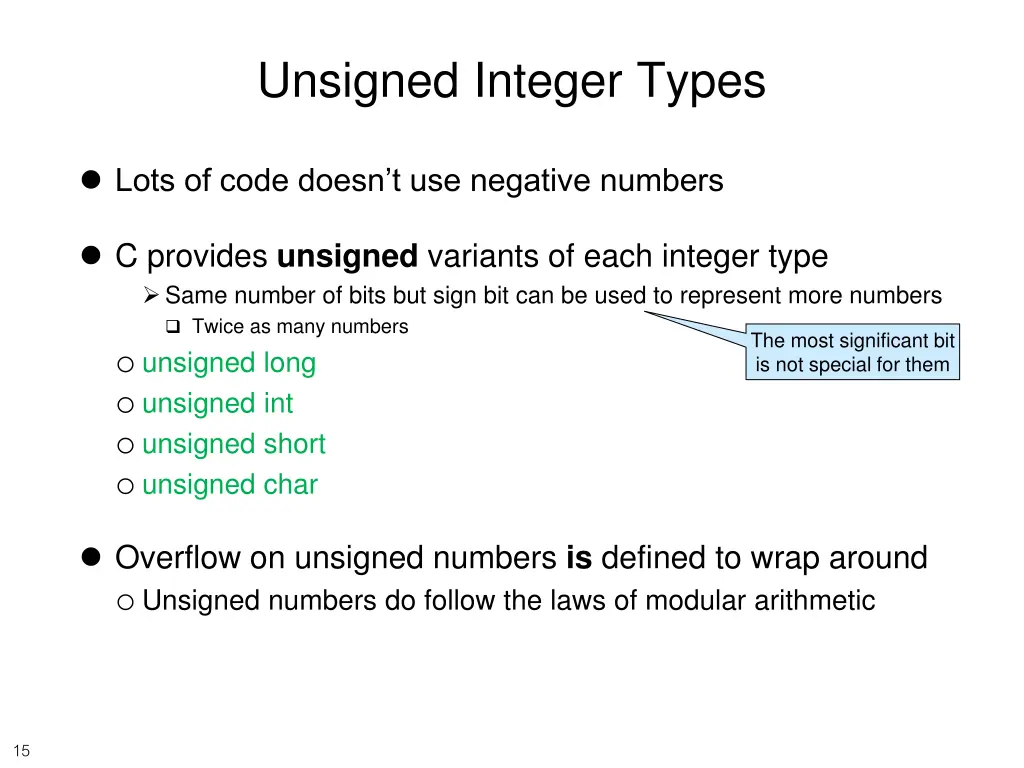 unsigned integer types