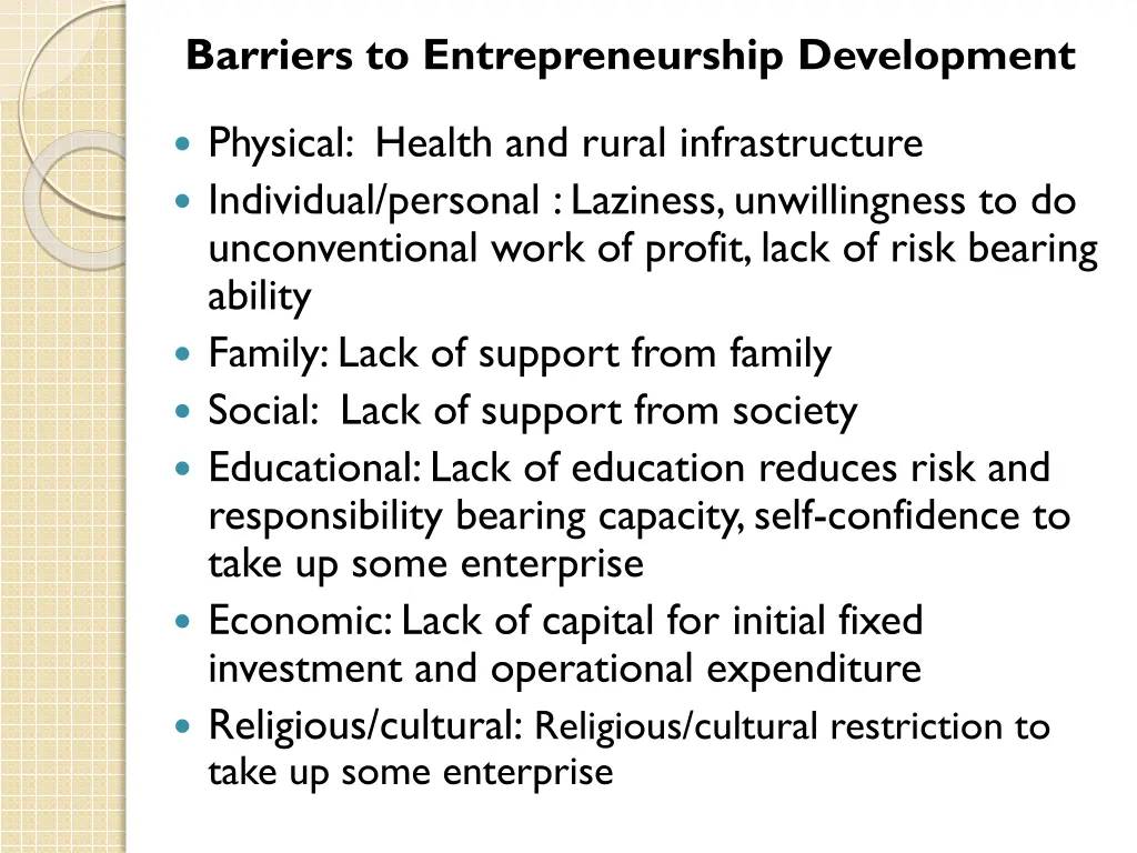 barriers to entrepreneurship development