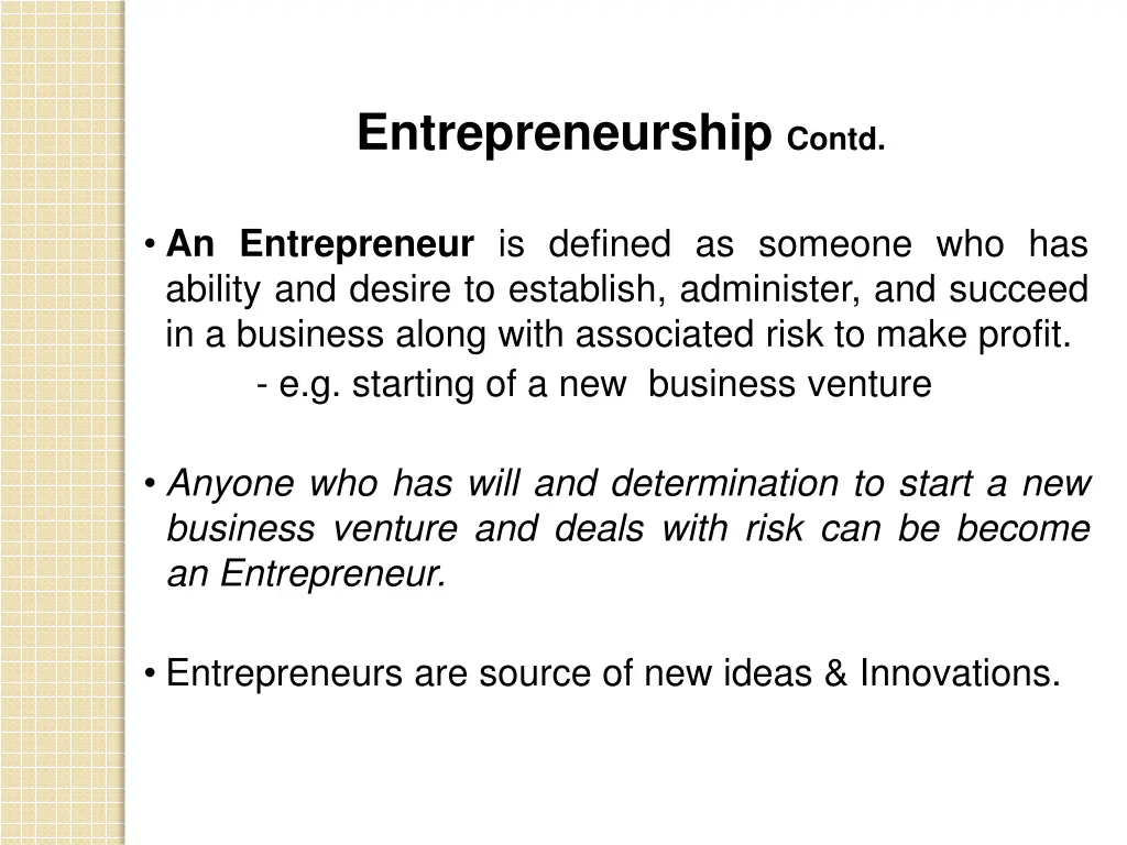 entrepreneurship contd